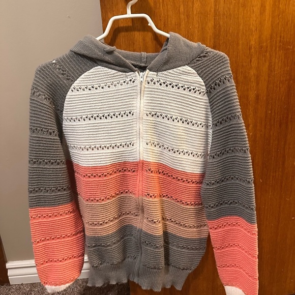 Sweaters - FREE WITH PURCHASE Striped Gray and Pink Women's crotchet sweater